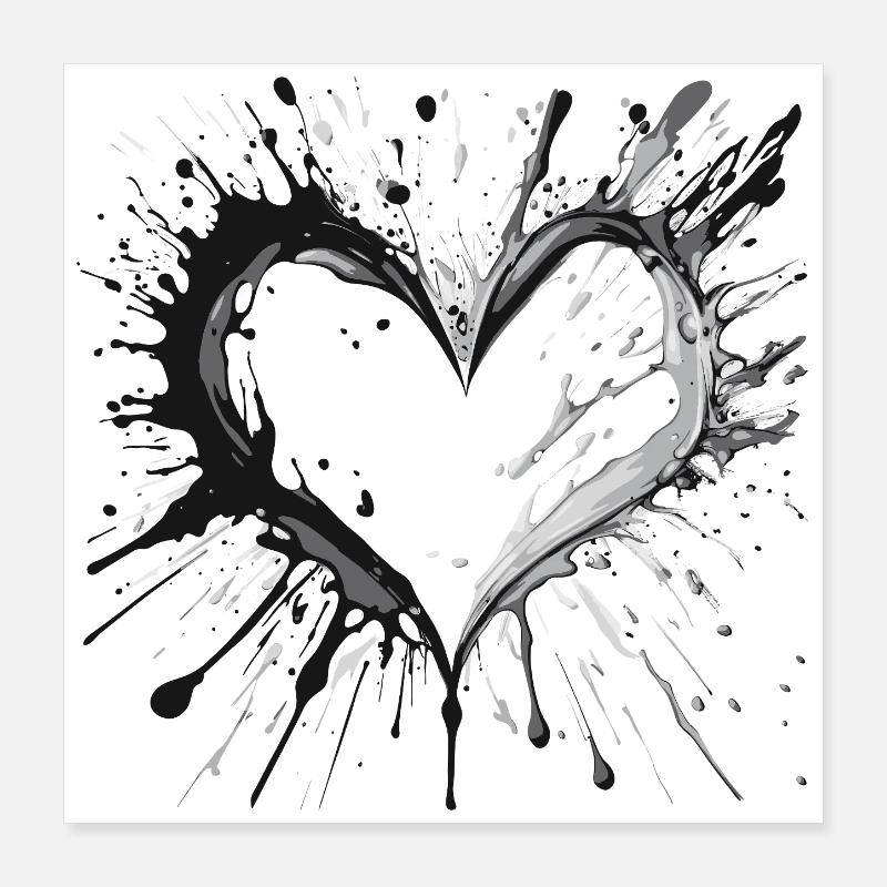 Ink Heart Splatter Poster 16" x 16" (40x40 cm)