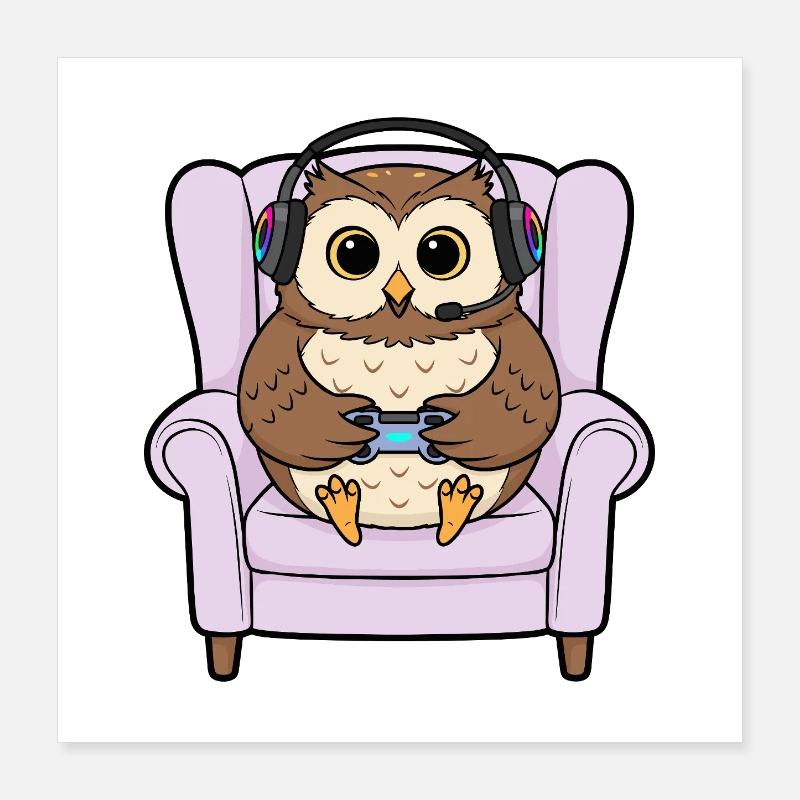 Gamer Eule Vogel spielt Videospielkunst Poster 40x40 cm