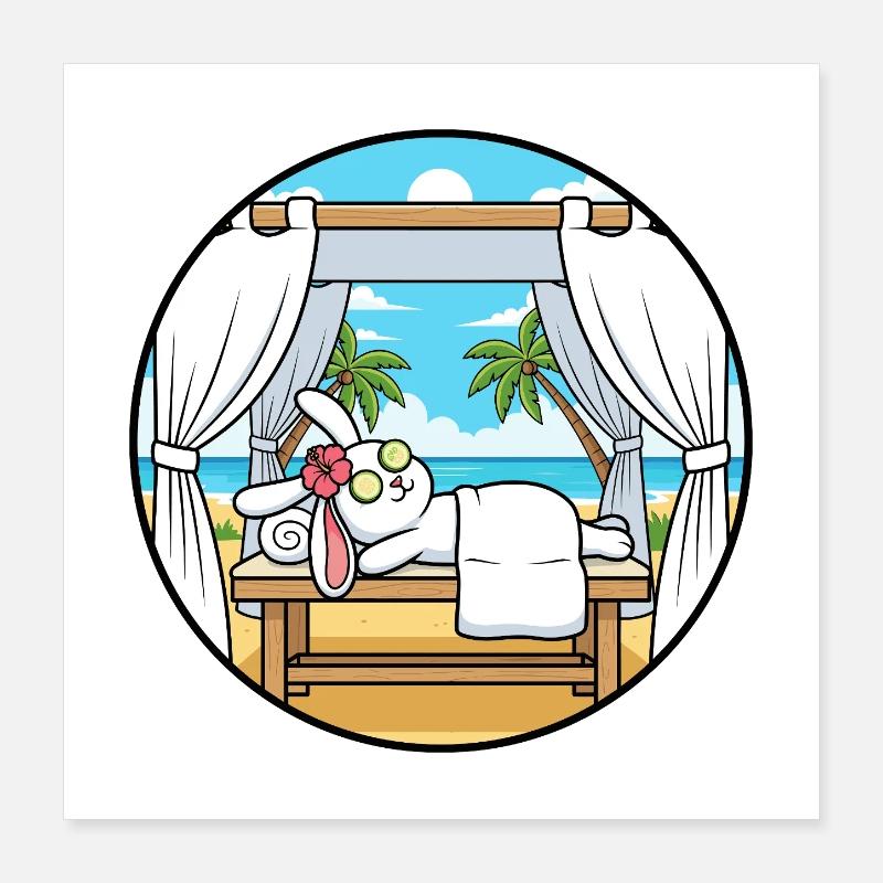 Beach Spa Bunny Rabbit Relaxing Art Poster 16" x 16" (40x40 cm)