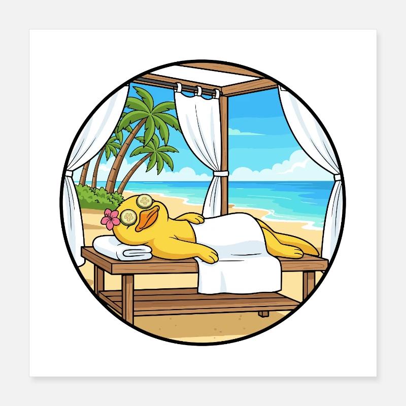 Art relaxant des oiseaux canards au spa de plage Poster 40 x 40 cm