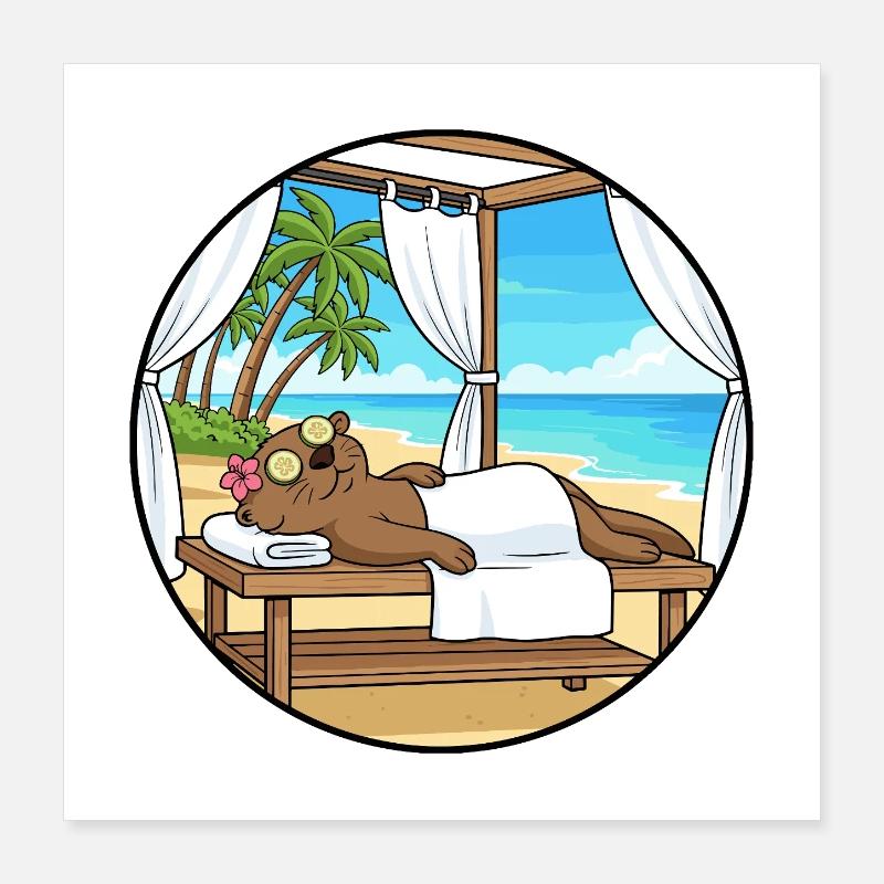 Spa de plage Loutre Art relaxant Poster 40 x 40 cm