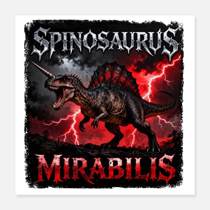 Spinosaurus Mirabilis – Dino with Thunder and Lightning Poster 16" x 16" (40x40 cm)