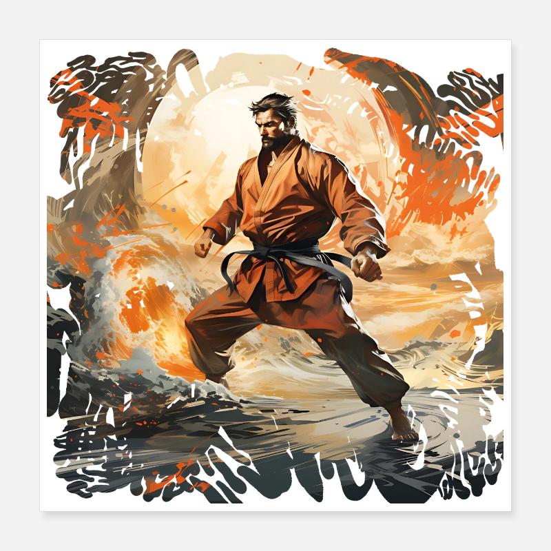 Guerrier du Karaté dans Firestorm Poster 40 x 40 cm