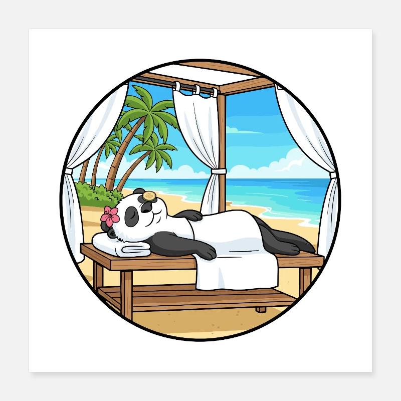 Spa plage Art relaxant de l’ours panda Poster 40 x 40 cm