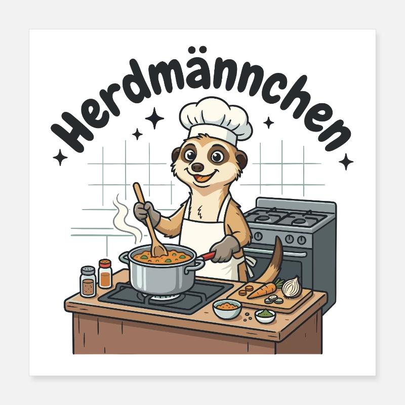 Herdmännchen Koch Erdmännchen am Herd  Poster 40x40 cm