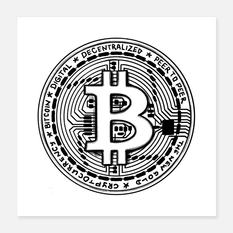 Pièce Bitcoin – Symbole crypto – Illustration Poster 40 x 40 cm