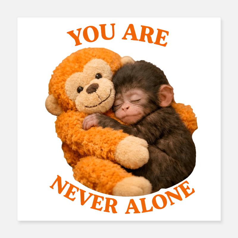 Bébé Monkey Punch avec Peluche Tu N’es Jamais Seul Poster 40 x 40 cm