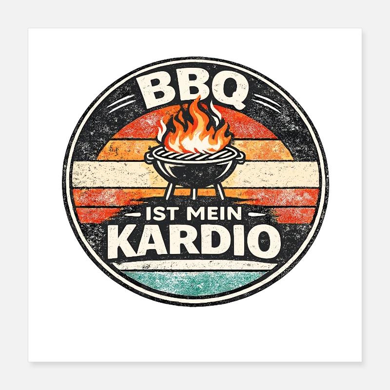 BBQ Cardio Retro Emblem Poster 16" x 16" (40x40 cm)