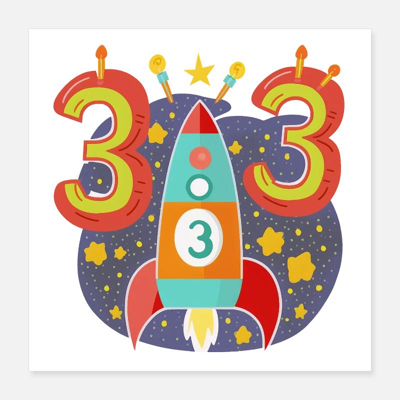 Anniversaire 3 ans Rocket Boy Trois Poster 40 x 40 cm