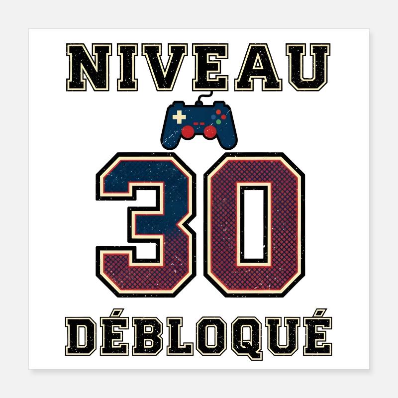 Level 30 Unlocked – Game Controller Poster 16" x 16" (40x40 cm)