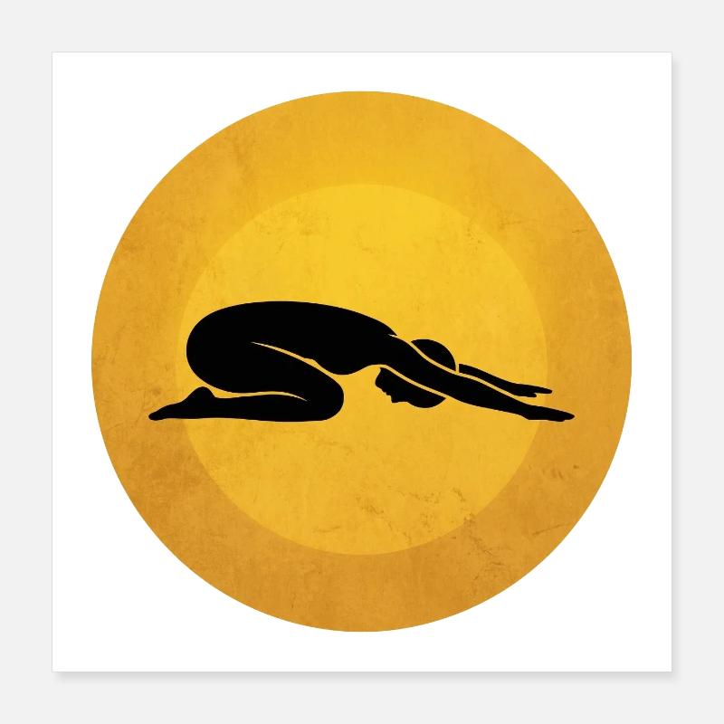 Warrior II Yoga Pose Silhouette Sun Design Poster 16" x 16" (40x40 cm)