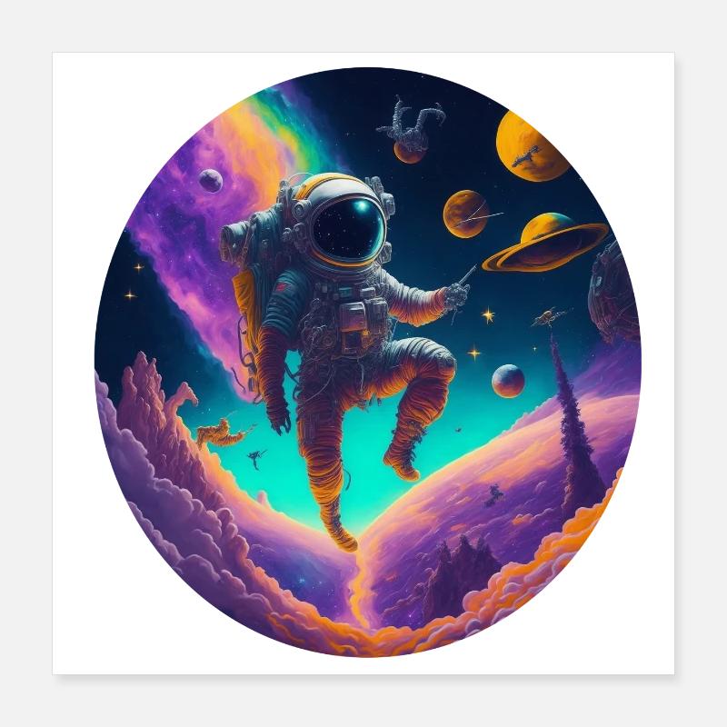 Astronaute dans un cosmos coloré Poster 40 x 40 cm