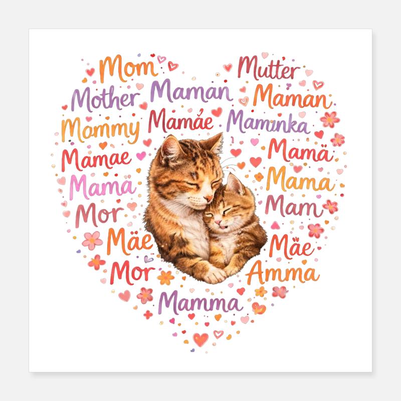Katzen Mama Herz – Muttertag Geschenk Katze Poster 40x40 cm