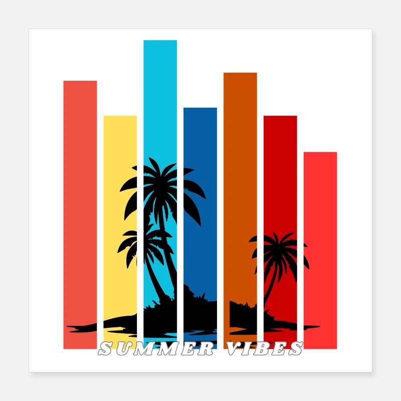 Tropical Summer Sunset Palm Trees Design Poster 16" x 16" (40x40 cm)