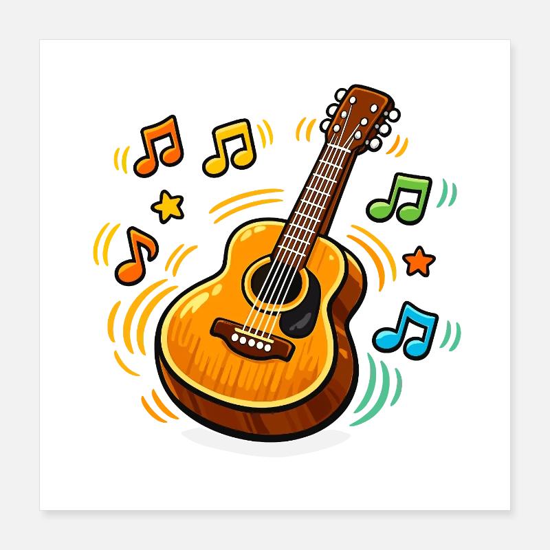 Guitare colorée avec des notes de musique Poster 40 x 40 cm