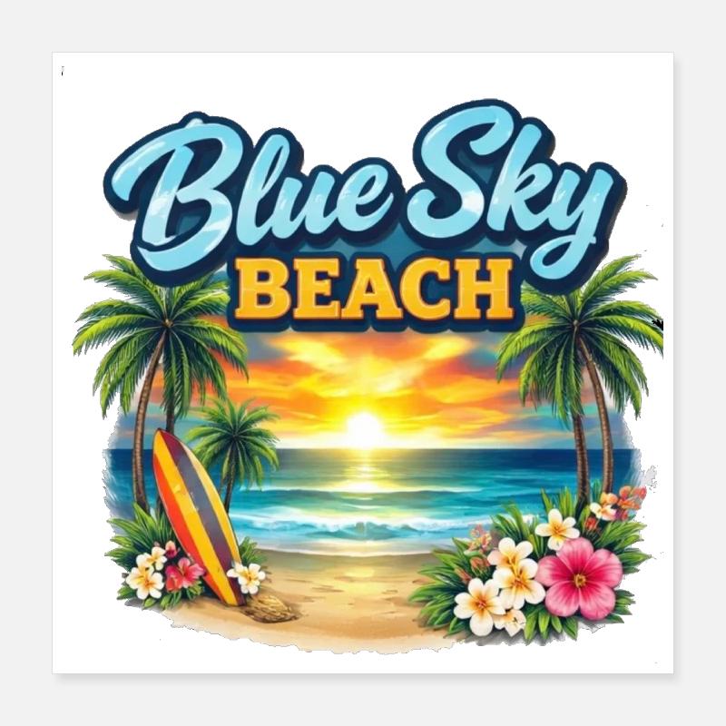 Coucher de soleil sur la plage du ciel bleu Poster 40 x 40 cm