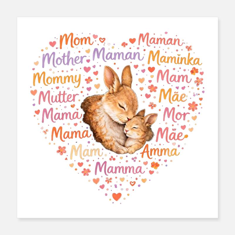 Kaninchen Mama Herz – Muttertag Geschenk Poster 40x40 cm