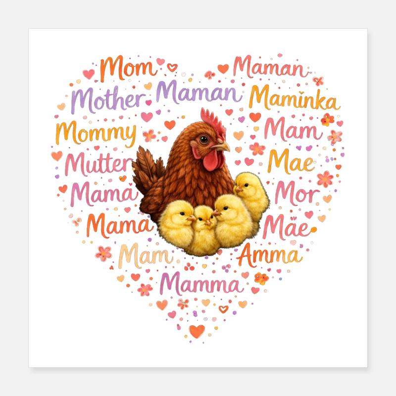 Huhn Küken Mama Herz – Muttertag Geschenk Poster 40x40 cm