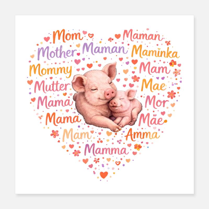 Schwein Ferkel Mama Herz – Muttertag Geschenk Poster 40x40 cm