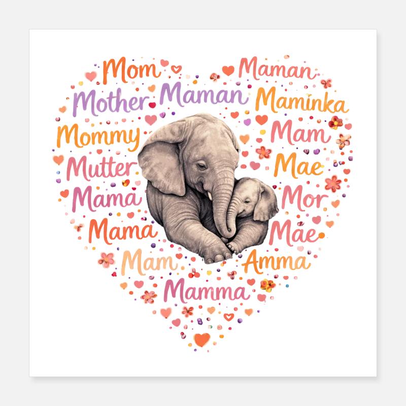 Elefant Mama Herz – Muttertag Geschenk Poster 40x40 cm