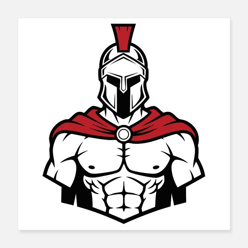Spartiate de Face Musculation Guerrier Mascotte Poster 40 x 40 cm