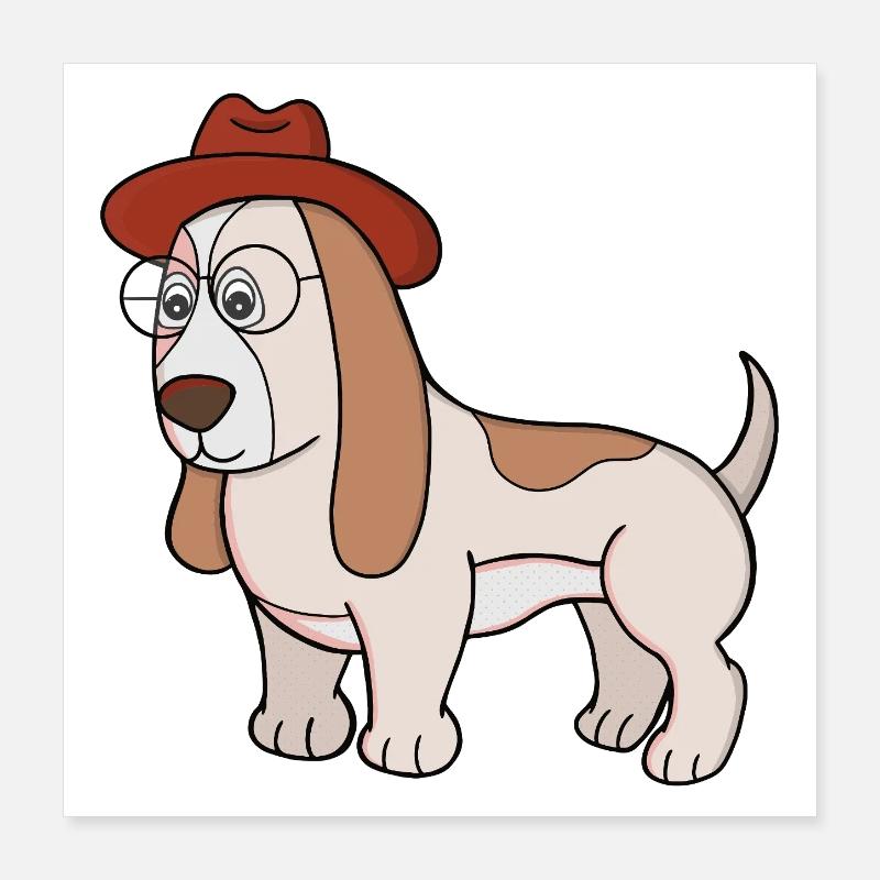 Glasses Beagle avec Fedora Poster 40 x 40 cm
