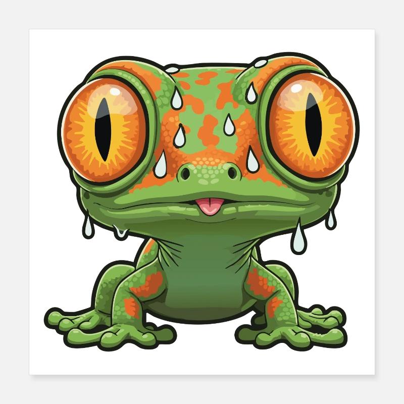 Stressed Lizard Panic Bulging Eyes Mascot Poster 16" x 16" (40x40 cm)