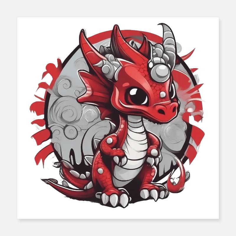 Red Dragon Caricature Print Poster 16" x 16" (40x40 cm)