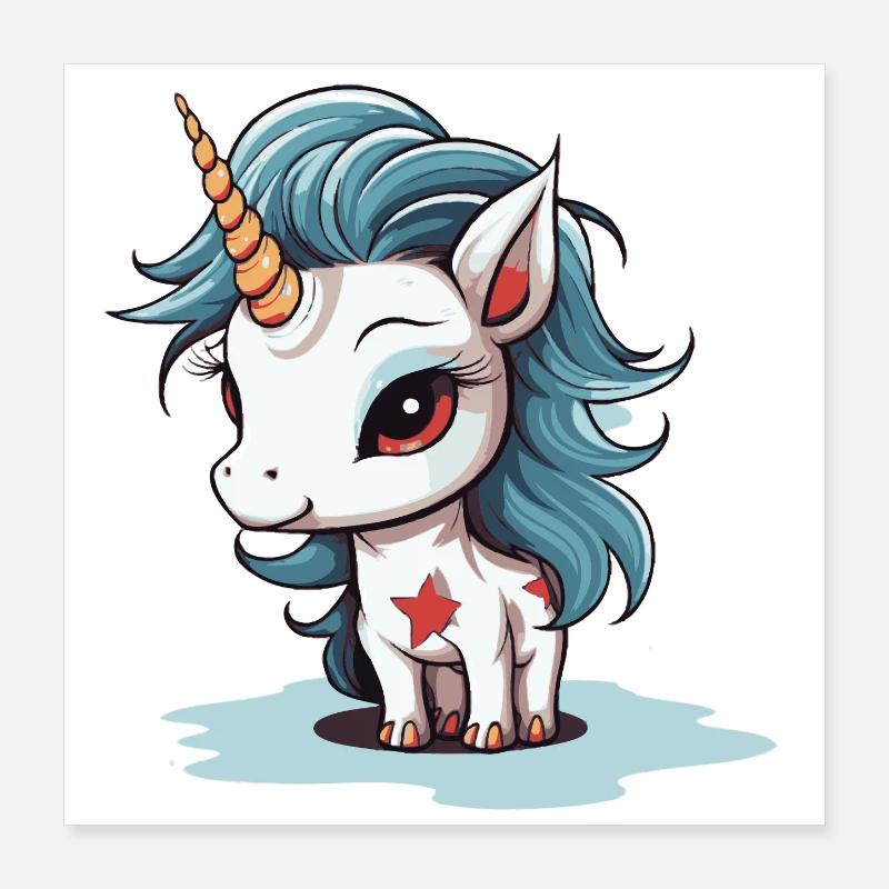Licorne à crinière bleue avec étoile Poster 40 x 40 cm