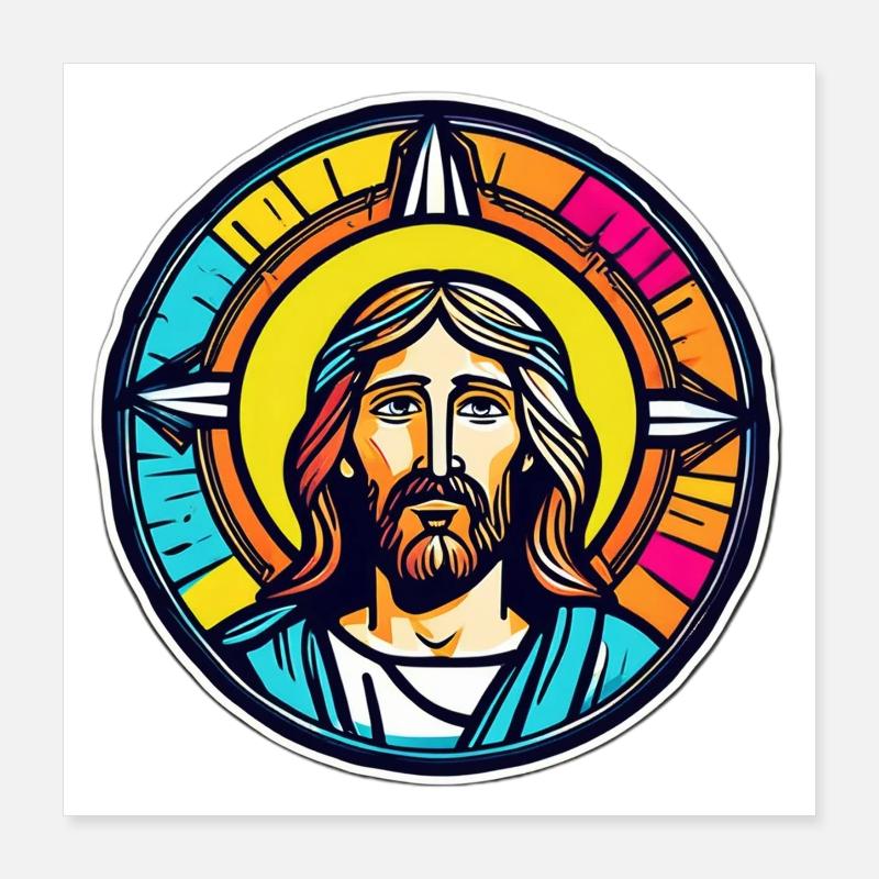 Jesus Vitrail Coloré Poster 40 x 40 cm