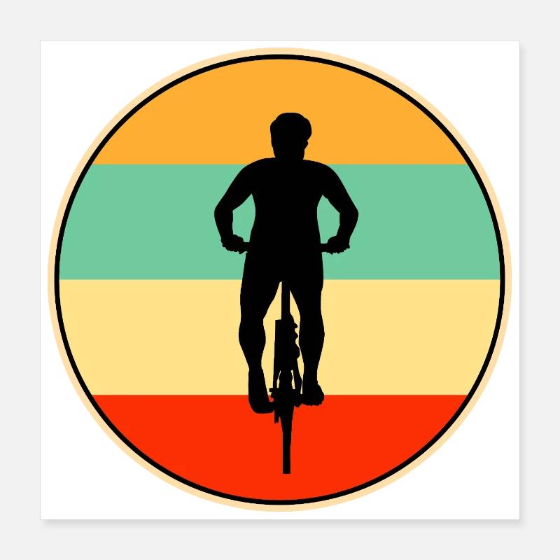 Cyclist Retro Vintage Sunset Bicycle Silhouette Poster 16" x 16" (40x40 cm)