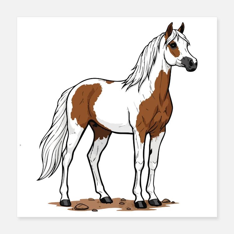 Cheval Pie Marron et Blanc Élégance Équestre Poster 40 x 40 cm