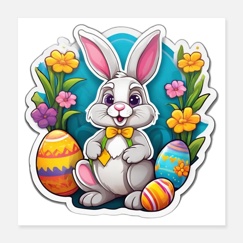 Pastel Easter Bunny and Flowering Eggs Poster 16" x 16" (40x40 cm)