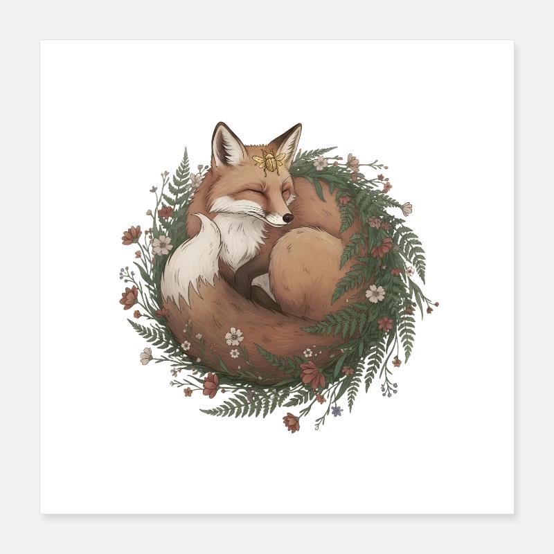 Schlafender Fuchs Kranz Süß Poster 40x40 cm