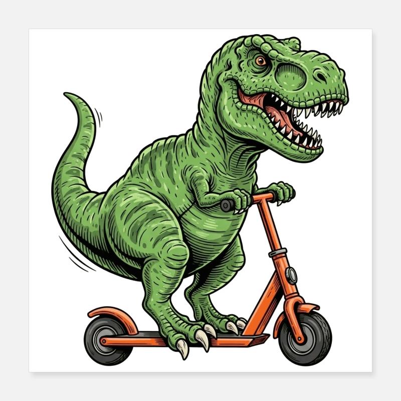 Dinosaurier-T-Rex auf dem Roller Poster 40x40 cm
