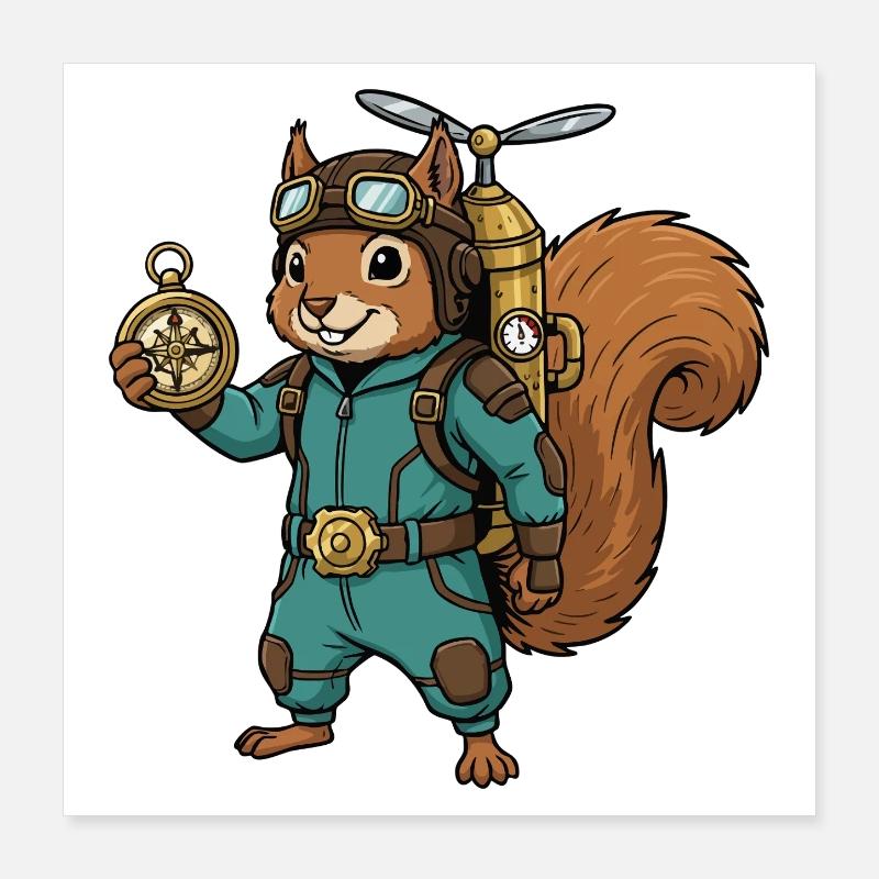 Squirrel Steampunk Aviator Jetpack-Kompass Poster 40x40 cm