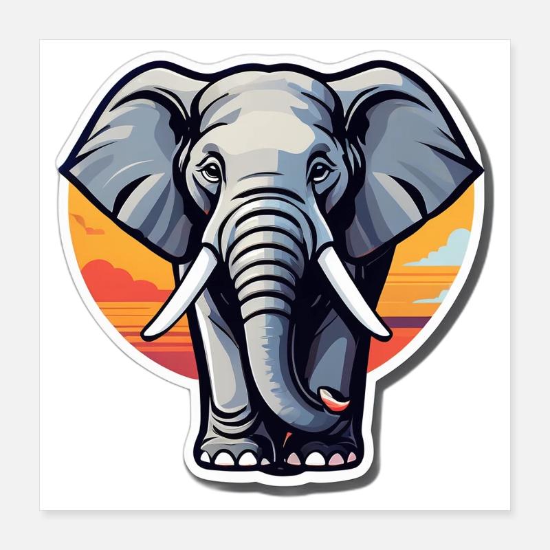 Éléphant coucher soleil sticker Poster 40 x 40 cm