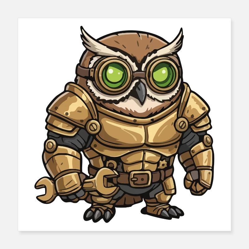 Owl Engineer Steampunk Golden Armor Poster 16" x 16" (40x40 cm)