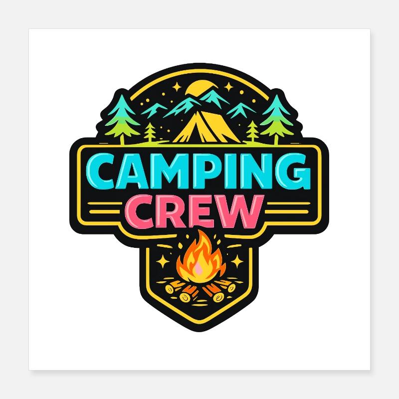 Camping Crew Badge Neon Poster 16" x 16" (40x40 cm)