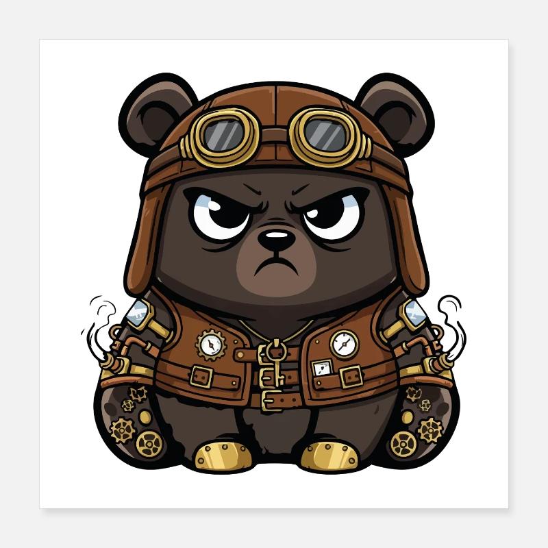 Bear Mechanic Steampunk Weste Zahnräder Poster 40x40 cm