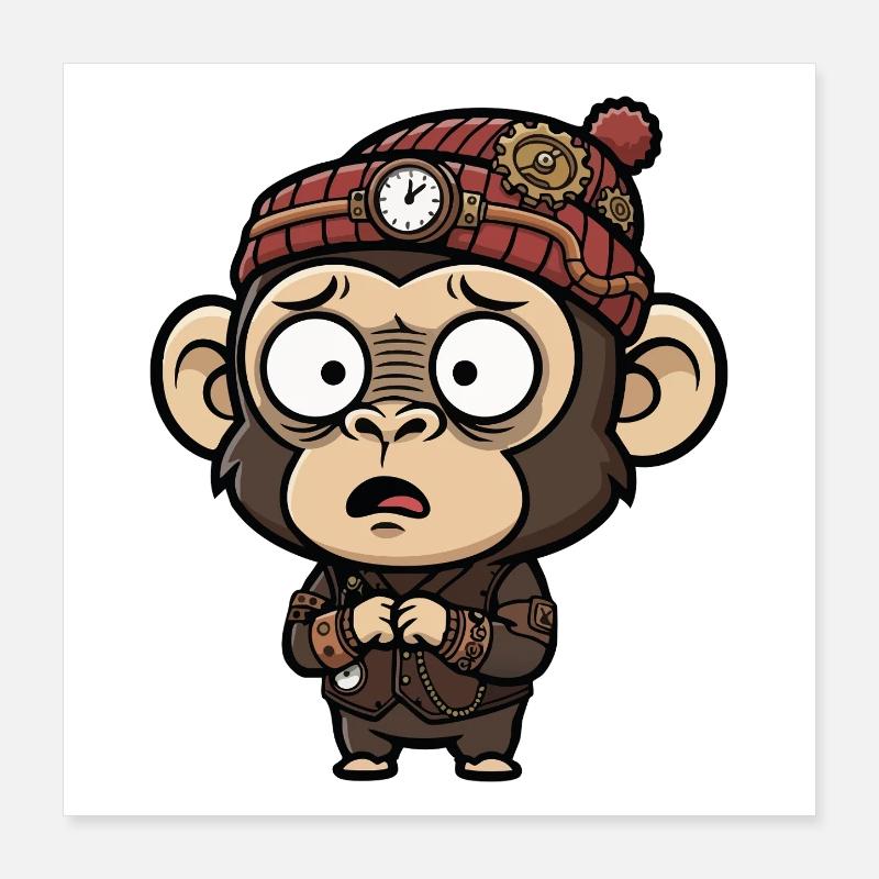 Monkey Inventor Steampunk Clock Hat Poster 16" x 16" (40x40 cm)