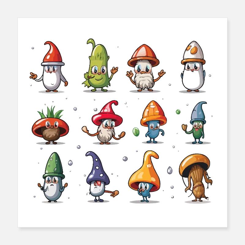 Pilzgnomen Parade Poster 40x40 cm