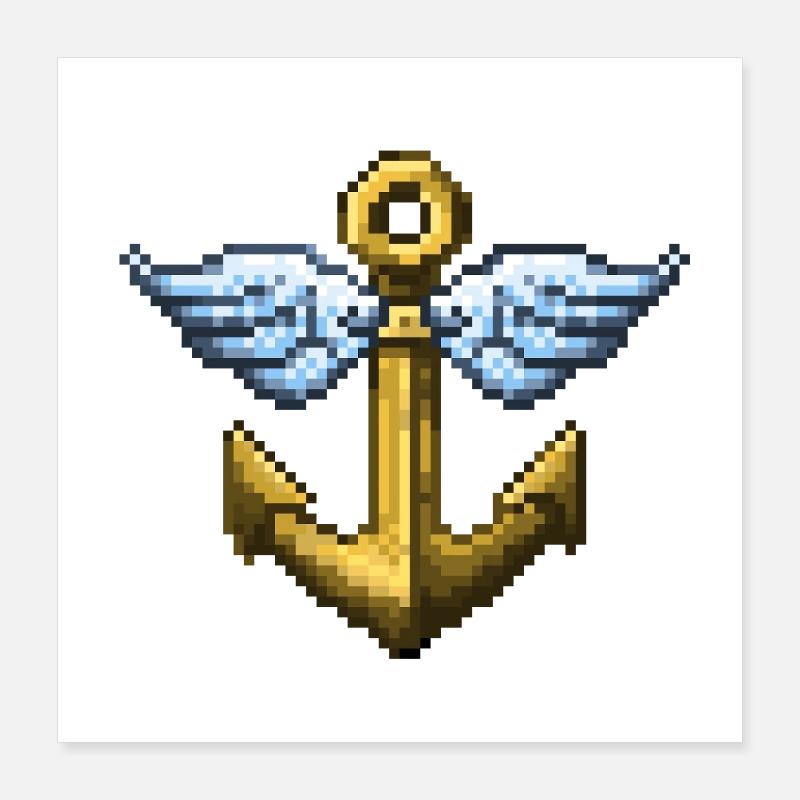 Ancre ailée rétro en pixel art Poster 40 x 40 cm