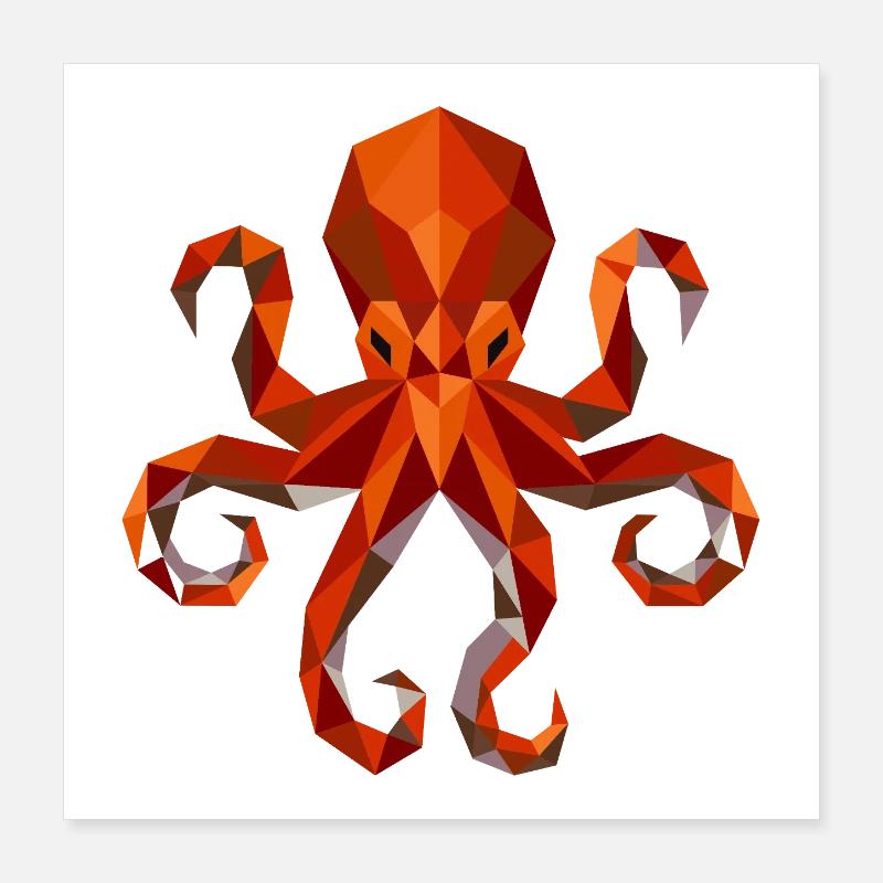 Krake Tintenfisch Polygon  Poster 40x40 cm