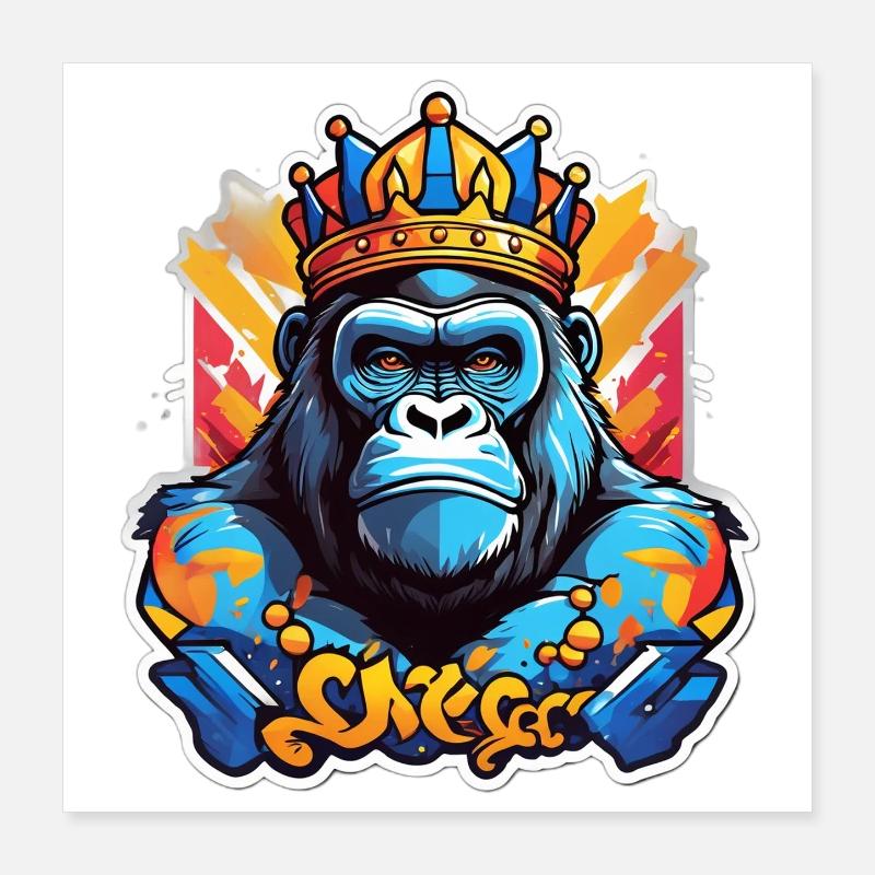 Blauer Gorilla gekrönte Graffiti Poster 40x40 cm