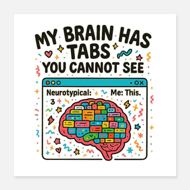 Colorful brain with hidden tabs Poster 16" x 16" (40x40 cm)