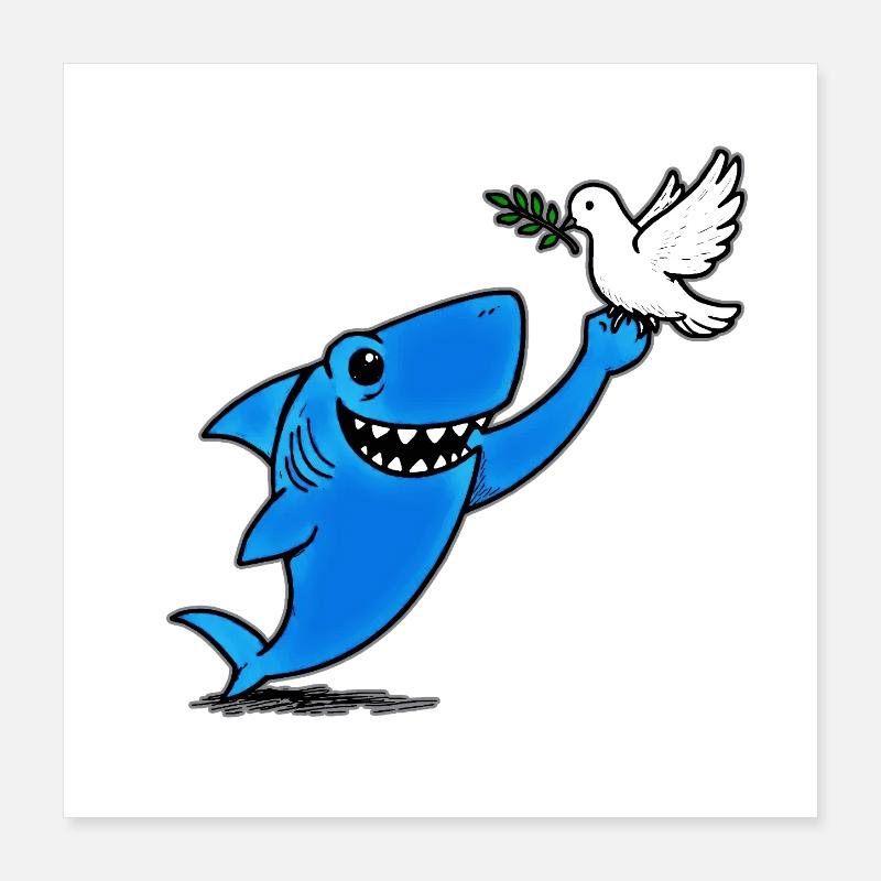 Blauer Hai trifft Friedenstaube Poster 40x40 cm