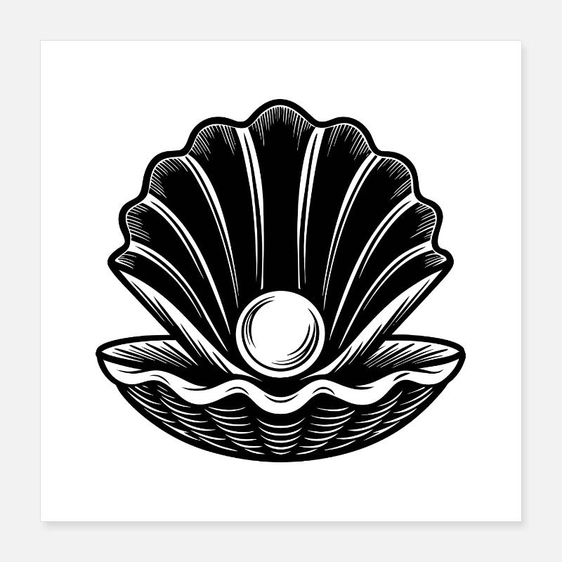 Clam with Pearl isolated on white background Poster 16" x 16" (40x40 cm)