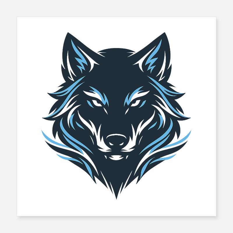 Blue Night Wolf Emblem Poster 16" x 16" (40x40 cm)