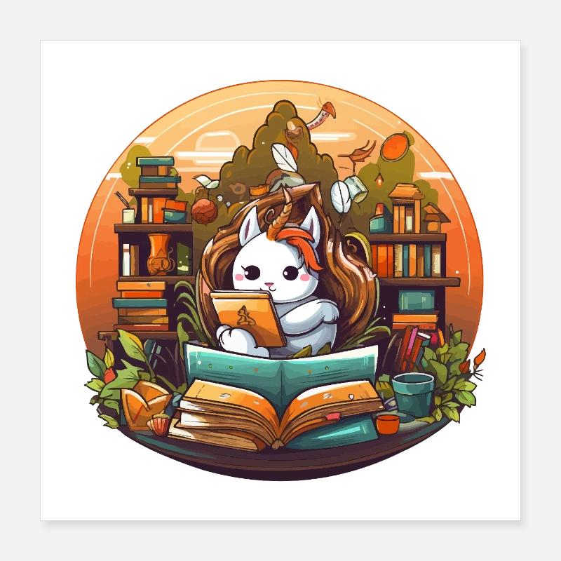 Reading magic in the library forest Poster 16" x 16" (40x40 cm)